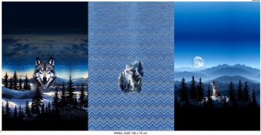 Stoff Panel 3er Wolf Wölfe blau